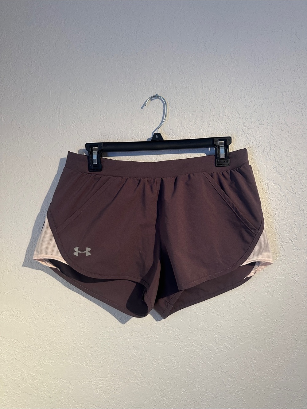 Under Armour Women's Plum Athletic Shorts with Light Pink Trim